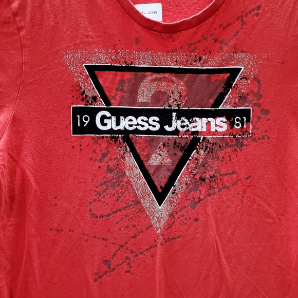 Guess Jeans Men T-Shirt Large Red Logo Graphic Short‎ Sleeve Crew Neck Tee - Picture 2 of 9